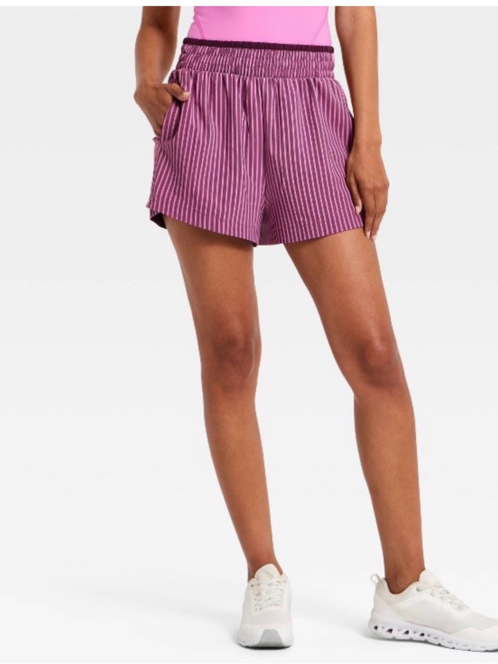 NWT All In Motion Women's Active Light Travel Shorts Purple/Pink Stripe Sz L
